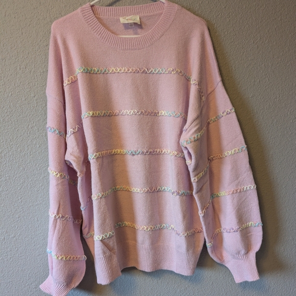 NEW Pastel Lavender/Pink Stitch Knit Sweater Oversize L/XL/XXL - Picture 13 of 13